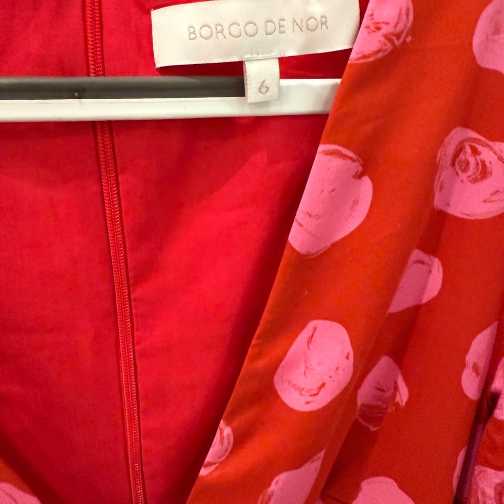 Borgo De Nor Vibrant Red Dress with Pink Accents
